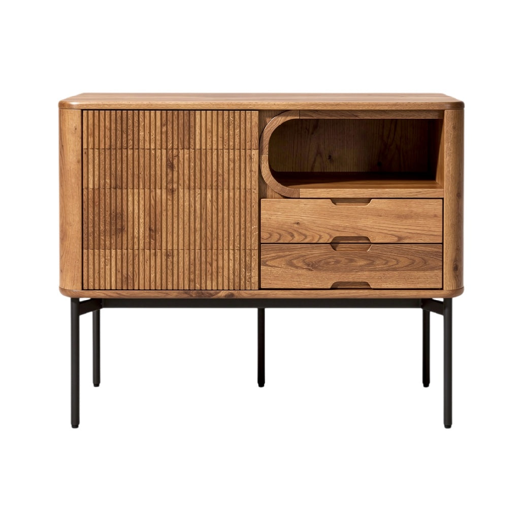 **Buffet en bois massif avec tiroirs et portes, design moderne**