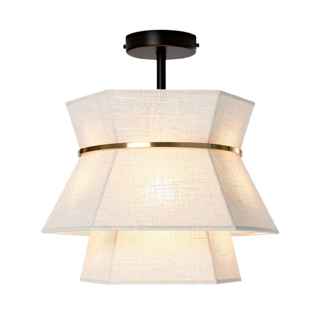 **Suspension Luminaire Moderne en Tissu avec Détails Dorés**
