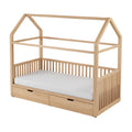**Lit enfant en bois en forme de maison avec tiroirs de rangement**